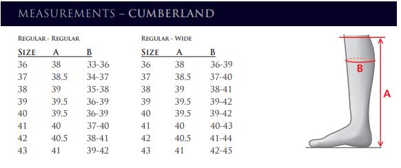 Størrelsesskema MH Cumberland støvle